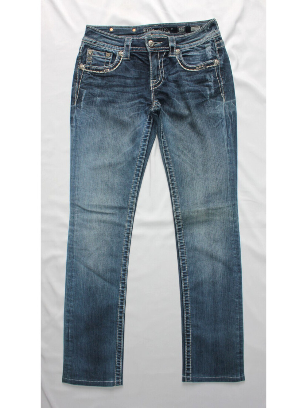 Miss Me Embellished Flap Pocket Straight Jeans Size 27 JP7082T2 Medium Wash